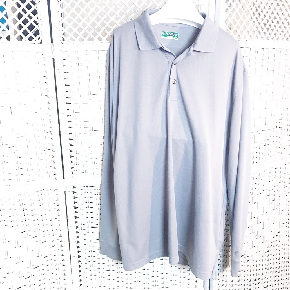 PRO TOUR COOL PLAY 2X Polo men gray LG Sleev shirt